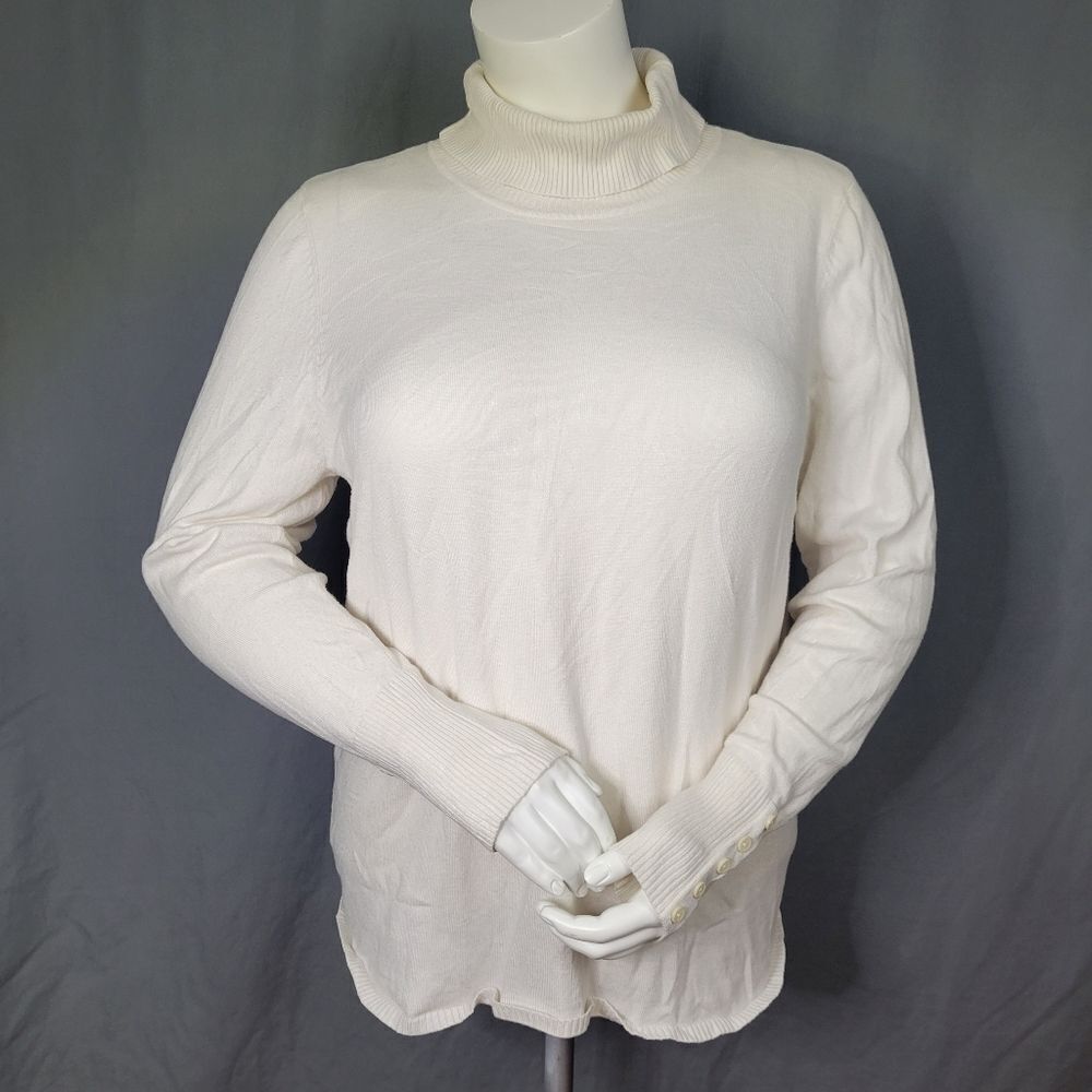 Lane Bryant Creme Colored Turtleneck Ribbed Faux Button Closure Sleeves
